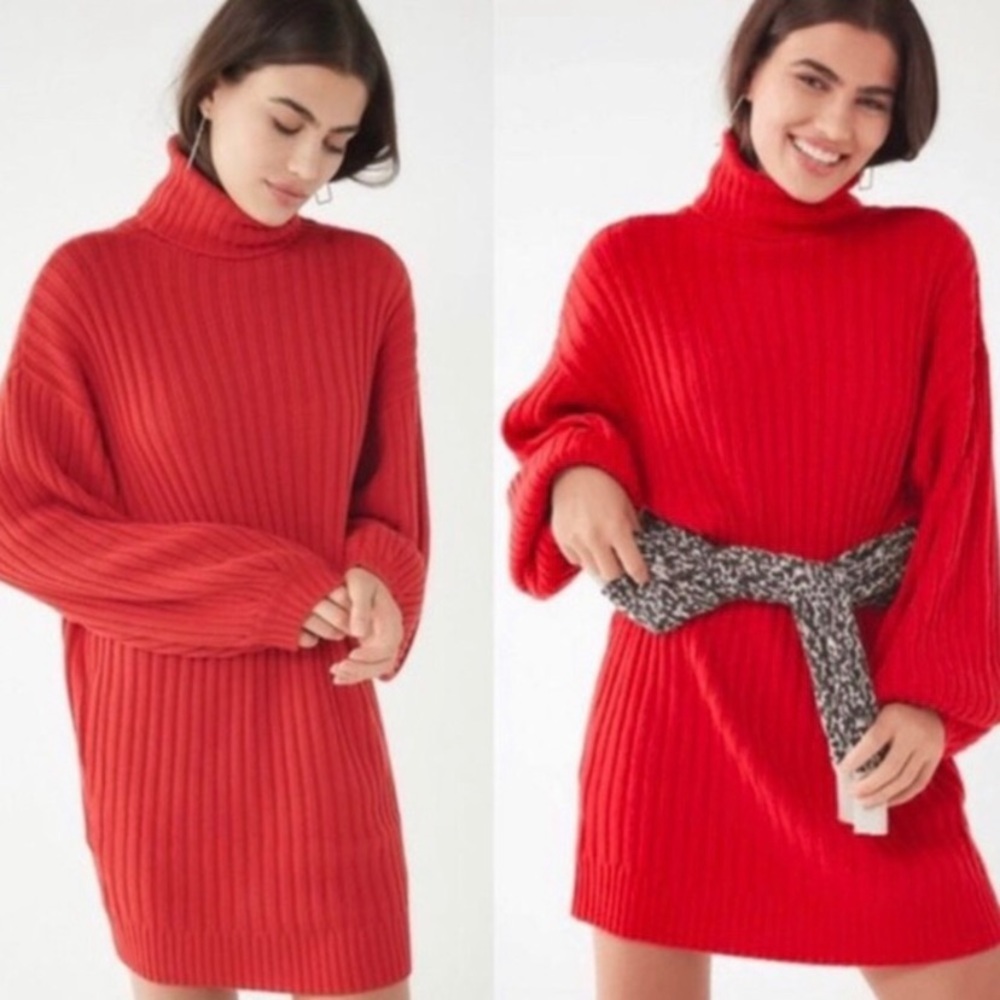 never worn dress, red sweater turtleneck dress